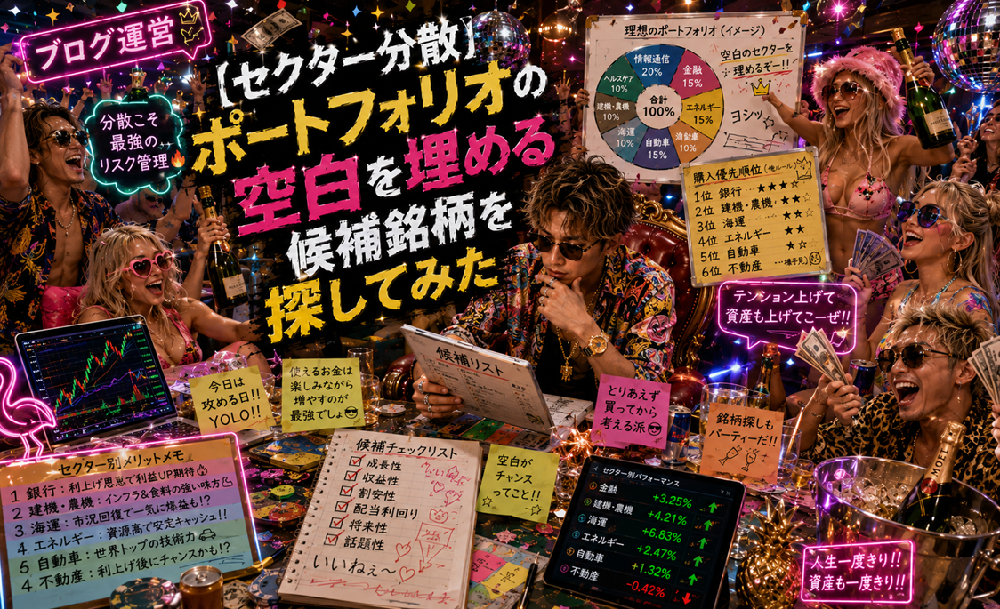 【セクター分散】ポートフォリオの空白を埋める候補銘柄を探してみた