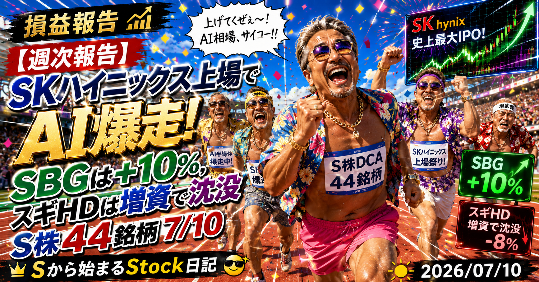 【週次報告】SKハイニックス上場でAI爆走！SBGは+10%、スギHDは増資で沈没