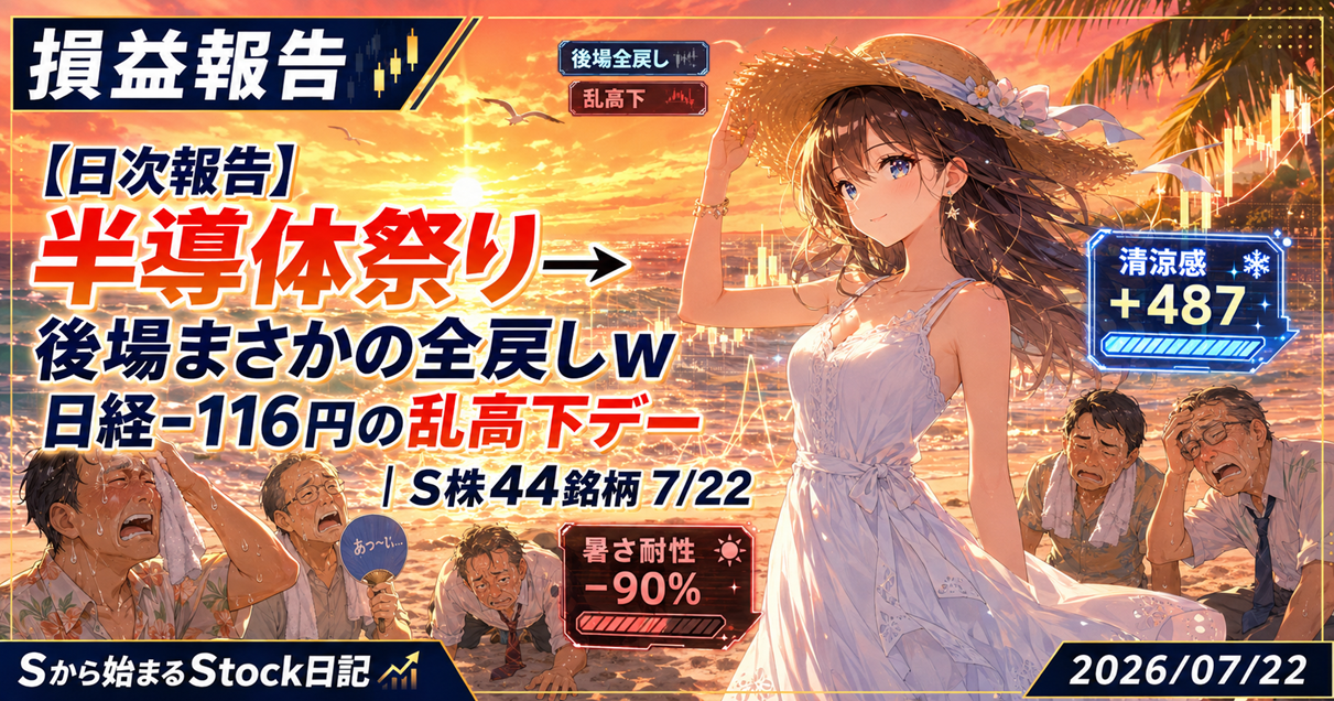 【日次報告】半導体祭り→後場まさかの全戻しｗ 日経-116円の乱高下デー